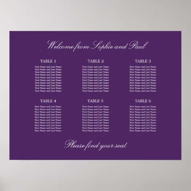 Dunkles Lila 6-Tisch-Hochzeitsdiagramm-Poster Poster (Vorne)