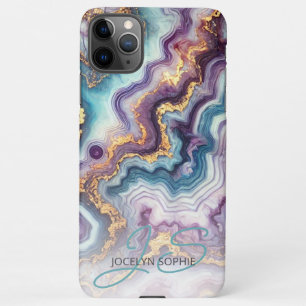 Dunkles Lila Aquamarines blaues Gold-Marmor Kunstm iPhone 11Pro Max Hülle