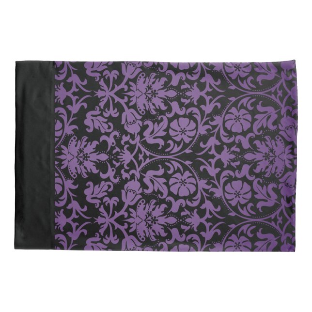 Dunkles Lila Damask-Muster Kissenbezug (Rückseite)