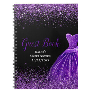 Dunkles lila Kleid falscher Glitter Sweet 16 Gebur Notizblock