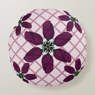 Dunkles Lila-Rosenmuster — Elegante Pflaumenblüten Rundes Kissen