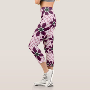 Dunkles Lila-Rosenmuster — Elegante Pflaumenflora Capri Leggings