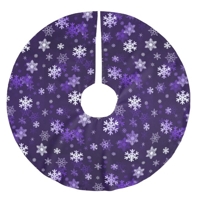 Dunkles lila Schnowflakes Polyester Weihnachtsbaumdecke (Vorderseite)