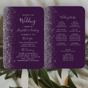Dunkles Lila Silber Glitter Rand Hochzeitsprogramm Fächer