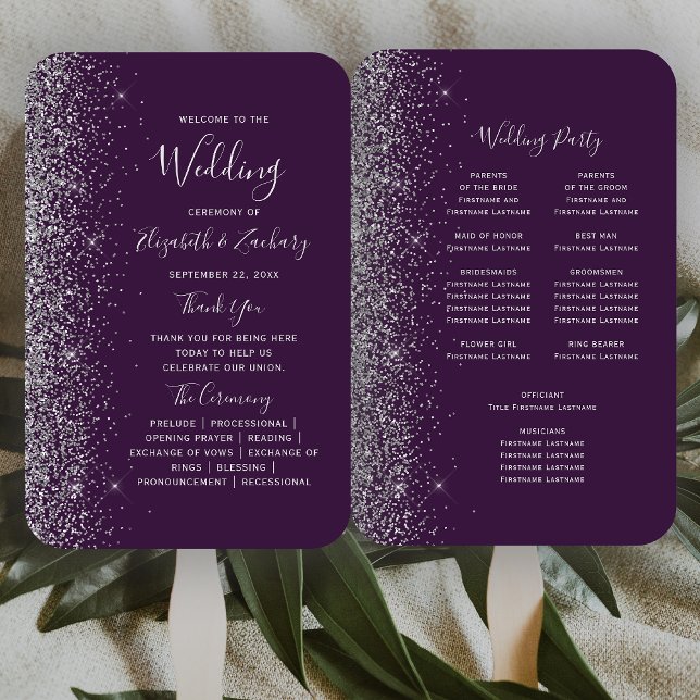 Dunkles Lila Silber Glitter Rand Hochzeitsprogramm Fächer (Von Creator hochgeladen)