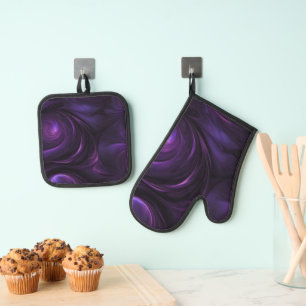 Dunkles Lila Swirbeldesign Ofenhandschuh & Topflappen-Set