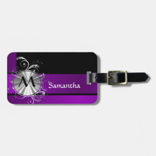 Dunkles Lila und Monogramm Gepäckanhänger