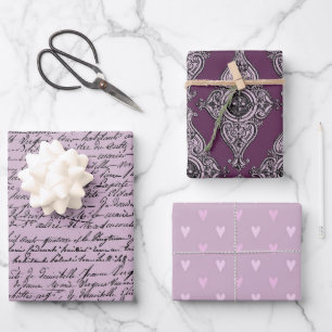 Dunkles Lila und Schwarz Paris Thema Geschenkpapier Set
