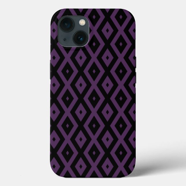 Dunkles lila und schwarzes Diamantmuster Case-Mate iPhone Hülle (Rückseite)