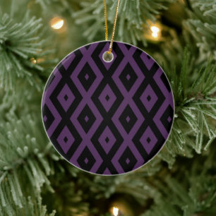 Dunkles lila und schwarzes Diamantmuster Keramik Ornament