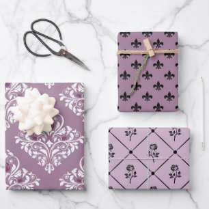 Dunkles Lila und Schwarzes Paris Thema Geschenkpapier Set