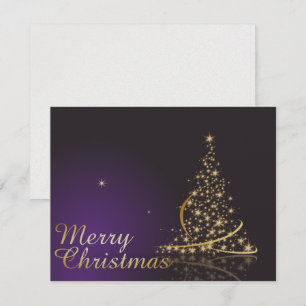 Dunkles lila Weihnachtsmotiv mit goldenem Weihnach Einladung