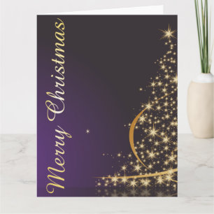 Dunkles lila Weihnachtsmotiv mit goldenen Weihnach Karte