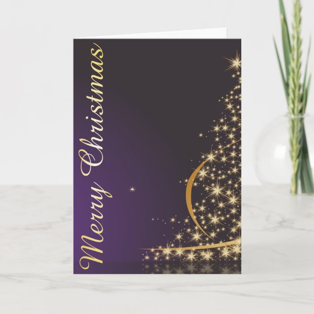 Dunkles lila Weihnachtsmotiv mit goldenen Weihnach Karte (Vorderseite)