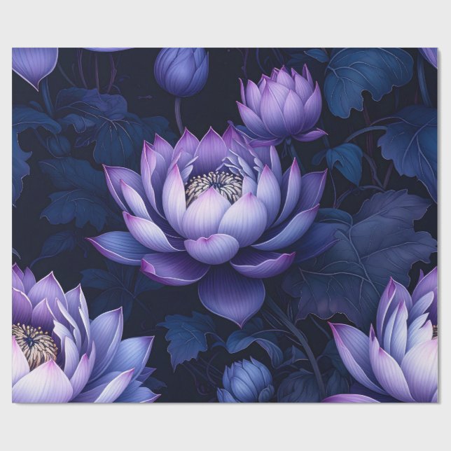 Dunkles Lotus Night Wrapping Paper Geschenkpapier (Flach)