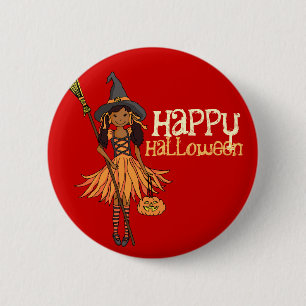 Dunkles Mädchen glückliches Halloween scherzt Button