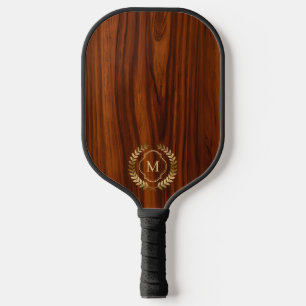 Dunkles Mahagoniholz-Abzeichen-Monogramm Pickleball Schläger