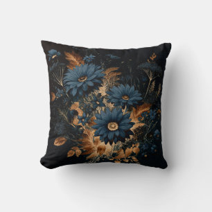 Dunkles Marineblau und Gold Rustikale Florale Glam Kissen