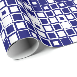 Dunkles Marineblau/Weißes Quadrat im Quadrat Geschenkpapier