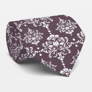 Dunkles Mauve-Blumen-Damask-Muster Herren Hochzeit Krawatte