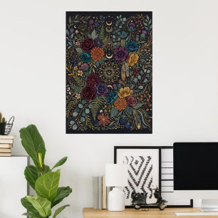 Dunkles maximalistisches Blumenposter Poster