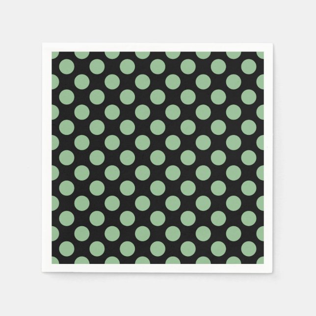 Dunkles Meeresgrün auf schwarzen Polka-Dots-Papier Serviette (Vorderseite)