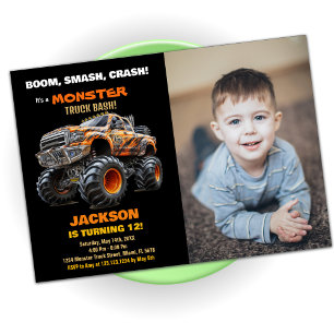 Dunkles Monster Truck Birthday Einladungen Foto