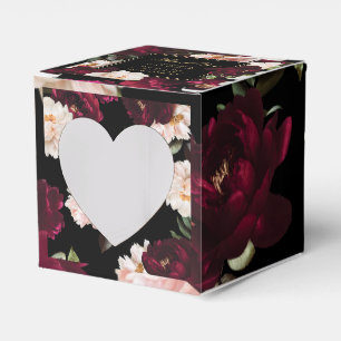 Dunkles Moody Burgunderrot Schwarzes Florales Hoch Geschenkschachtel