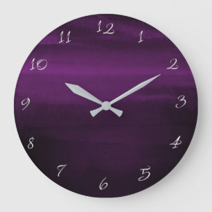 Dunkles Moody Lila Pflaume Modernes Wasserfarben C Große Wanduhr