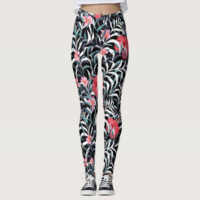 Dunkles Muster mit Blume Leggings (Vorderseite)
