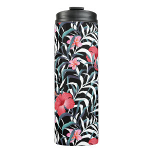Dunkles Muster mit Blume Thermosbecher