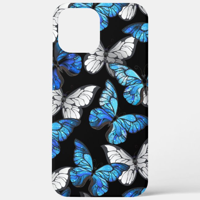 Dunkles Nahtloses Muster mit blauen Schmetterlinge Case-Mate iPhone Hülle (Rückseite)