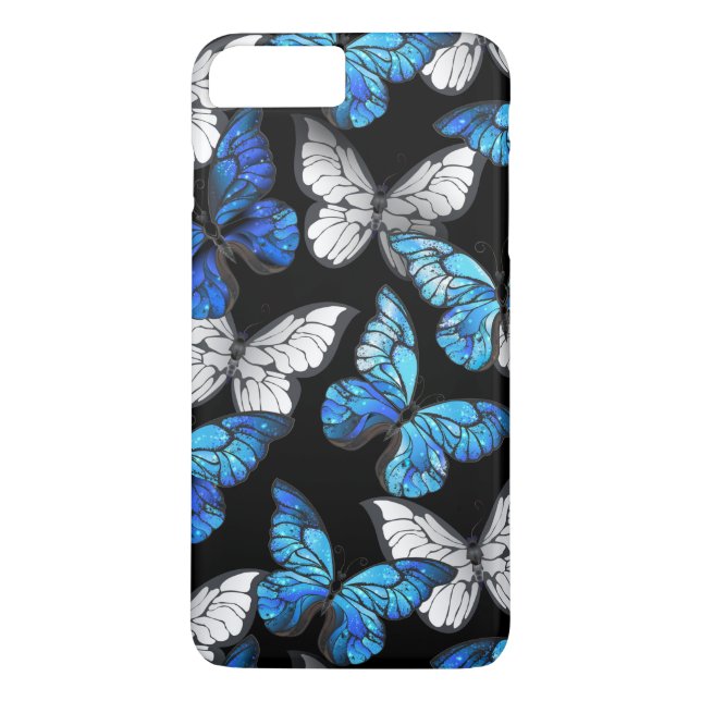 Dunkles Nahtloses Muster mit blauen Schmetterlinge Case-Mate iPhone Hülle (Rückseite)