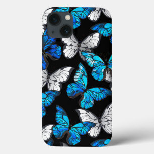 Dunkles Nahtloses Muster mit blauen Schmetterlinge Case-Mate iPhone Hülle