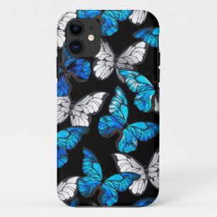 Dunkles Nahtloses Muster mit blauen Schmetterlinge Case-Mate iPhone Hülle