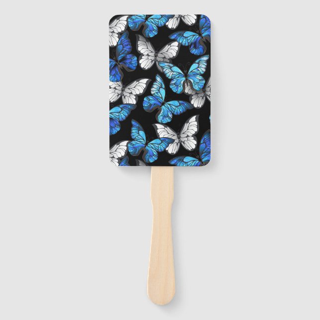 Dunkles Nahtloses Muster mit blauen Schmetterlinge Fächer (Vorderseite)