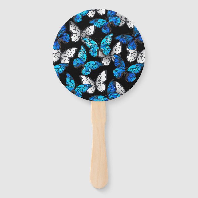 Dunkles Nahtloses Muster mit blauen Schmetterlinge Fächer (Vorderseite)