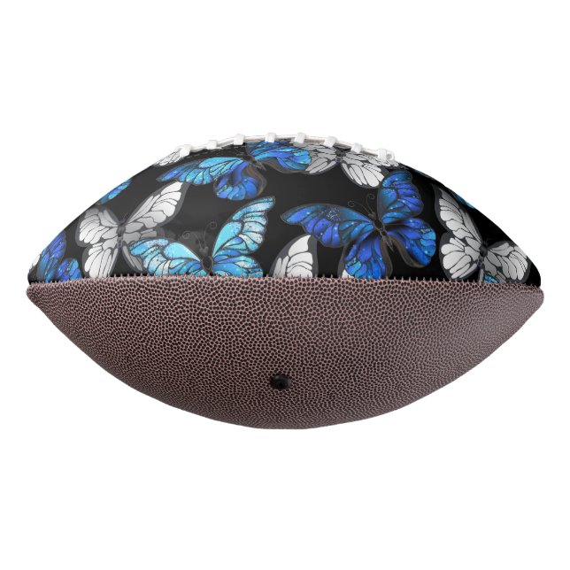 Dunkles Nahtloses Muster mit blauen Schmetterlinge Football (Gedreht 270)