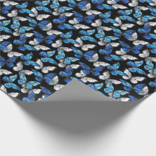 Dunkles Nahtloses Muster mit blauen Schmetterlinge Geschenkpapier
