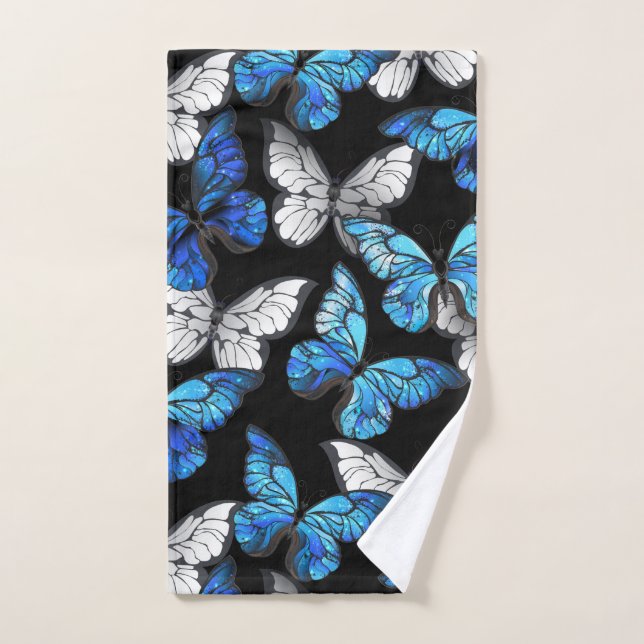 Dunkles Nahtloses Muster mit blauen Schmetterlinge Handtuch (Handtuch)