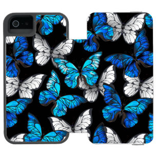 Dunkles Nahtloses Muster mit blauen Schmetterlinge Incipio Watson™ iPhone 5 Geldbörsen Hülle
