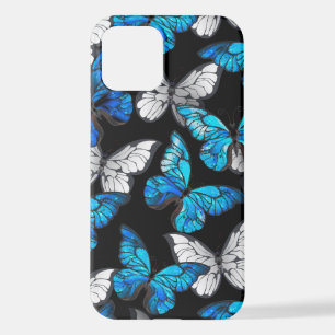 Dunkles Nahtloses Muster mit blauen Schmetterlinge iPhone 12 Hülle