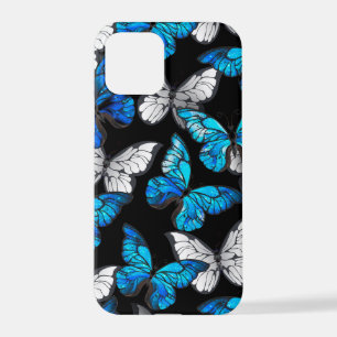 Dunkles Nahtloses Muster mit blauen Schmetterlinge iPhone 12 Pro Hülle