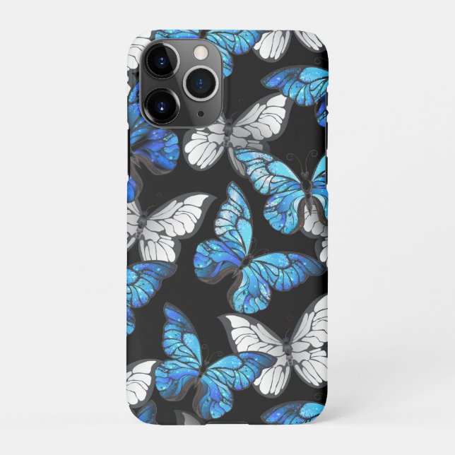 Dunkles Nahtloses Muster mit blauen Schmetterlinge iPhone Hülle (Rückseite)