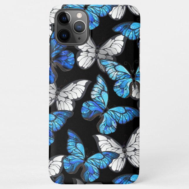 Dunkles Nahtloses Muster mit blauen Schmetterlinge iPhone Hülle (Rückseite)