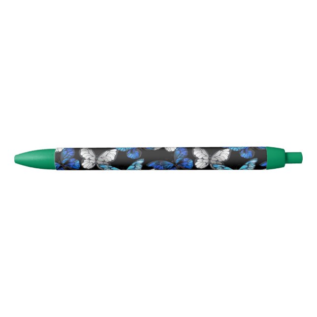 Dunkles Nahtloses Muster mit blauen Schmetterlinge Kugelschreiber (Vorderseite)