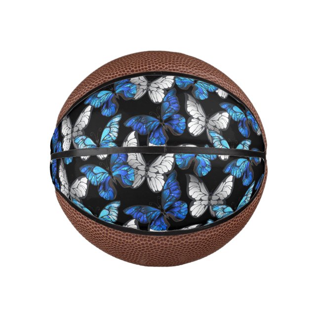 Dunkles Nahtloses Muster mit blauen Schmetterlinge Mini Basketball (Vorderseite)