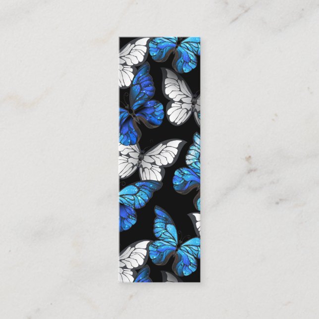 Dunkles Nahtloses Muster mit blauen Schmetterlinge Mini Visitenkarte (Vorderseite)