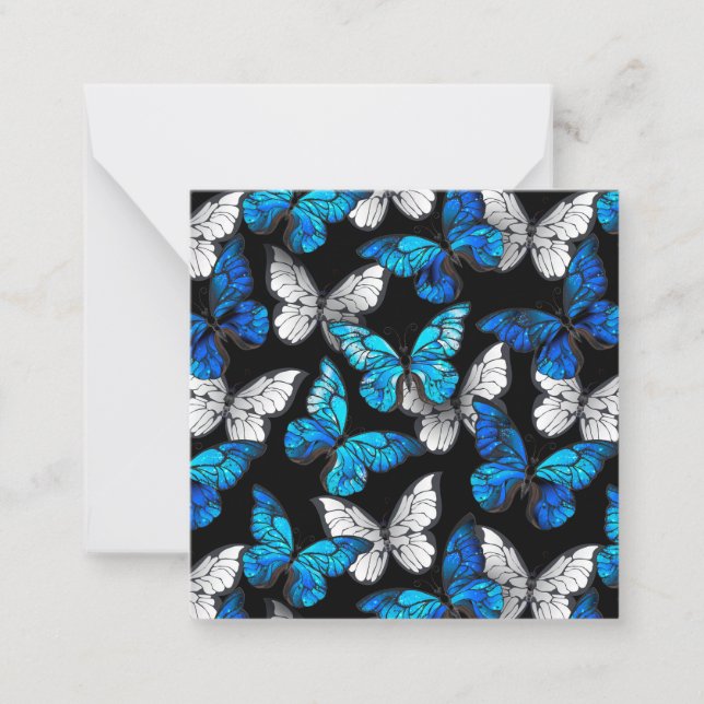 Dunkles Nahtloses Muster mit blauen Schmetterlinge Mitteilungskarte (Vorderseite)