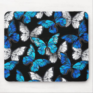 Dunkles Nahtloses Muster mit blauen Schmetterlinge Mousepad
